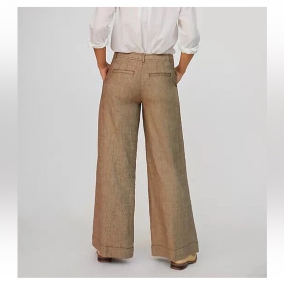 Anthropologie Linen Low Rise Wide Leg Pants Tan Size 14 - Picture 12 of 15